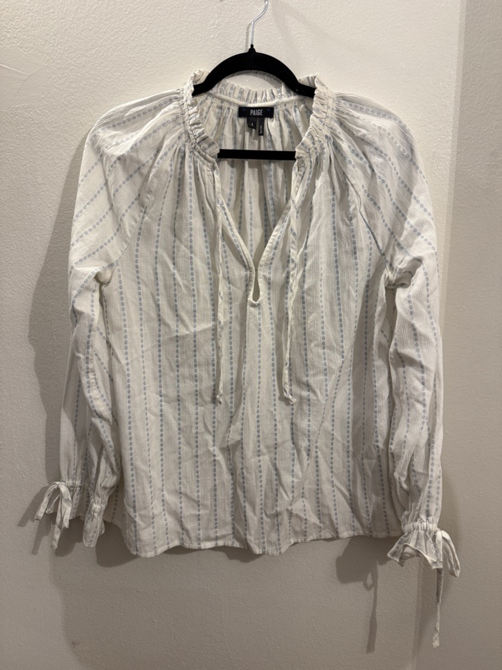 PAIGE cotton peasant Blouse with Light Blue details
